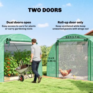 Outsunny Walk-in Tunnel Greenhouse with 2 Support Rods, Mesh Door, Plant Hot House with PE Cover, 20'x10'x7', Green - Image 16