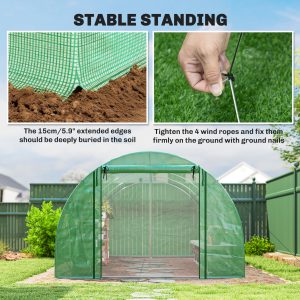 Outsunny Walk-in Tunnel Greenhouse with 2 Support Rods, Mesh Door, Plant Hot House with PE Cover, 20'x10'x7', Green - Image 19