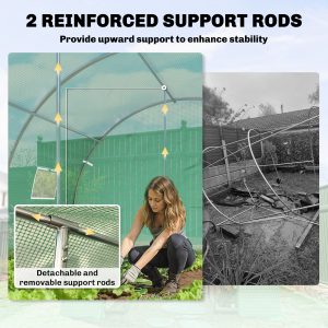 Outsunny Walk-in Tunnel Greenhouse with 2 Support Rods, Mesh Door, Plant Hot House with PE Cover, 20'x10'x7', Green - Image 4