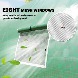 Outsunny Walk-in Tunnel Greenhouse with 2 Support Rods, Mesh Door, Plant Hot House with PE Cover, 20'x10'x7', Green - Image 7