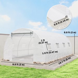 Outsunny Walk-in Tunnel Greenhouse with 2 Support Rods, Mesh Door, Plant Hot House with PE Cover, 20'x10'x7', White - Image 13