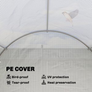 Outsunny Walk-in Tunnel Greenhouse with 2 Support Rods, Mesh Door, Plant Hot House with PE Cover, 20'x10'x7', White - Image 15