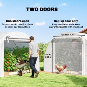 Outsunny Walk-in Tunnel Greenhouse with 2 Support Rods, Mesh Door, Plant Hot House with PE Cover, 20'x10'x7', White - Image 16