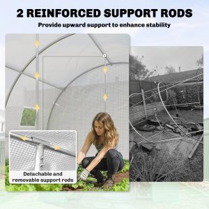 Outsunny Walk-in Tunnel Greenhouse with 2 Support Rods, Mesh Door, Plant Hot House with PE Cover, 20'x10'x7', White - Image 4