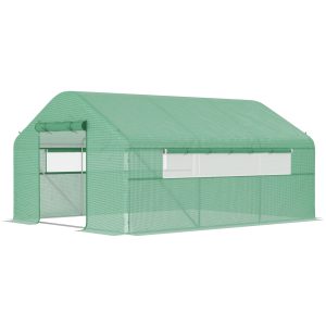 Outsunny Walk-in Tunnel Greenhouse with Galvanized Steel Frame, Doors & Windows, Wind Resistant, Garden Planting Warm House, 13' x 10' x 6.5' , Green - Image 2