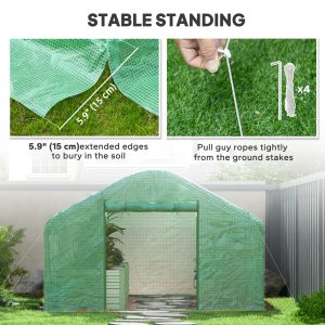 Outsunny Walk-in Tunnel Greenhouse with Galvanized Steel Frame, Doors & Windows, Wind Resistant, Garden Planting Warm House, 13' x 10' x 6.5' , Green - Image 7