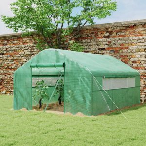 Outsunny Walk-in Tunnel Greenhouse with Galvanized Steel Frame, Doors & Windows, Wind Resistant, Garden Planting Warm House, 13' x 10' x 6.5' , Green - Image 8
