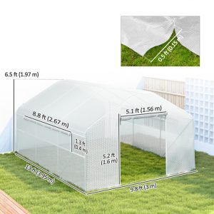 Outsunny Walk-in Tunnel Greenhouse with UV/Wind Resistant, Galvanized Steel Frame and Windows, Garden Planting Warm House, 13' x 10' x 6.5' , White - Image 3