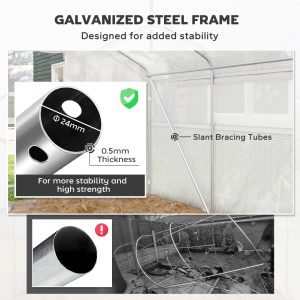 Outsunny Walk-in Tunnel Greenhouse with UV/Wind Resistant, Galvanized Steel Frame and Windows, Garden Planting Warm House, 13' x 10' x 6.5' , White - Image 6