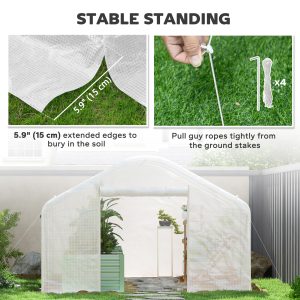 Outsunny Walk-in Tunnel Greenhouse with UV/Wind Resistant, Galvanized Steel Frame and Windows, Garden Planting Warm House, 13' x 10' x 6.5' , White - Image 7