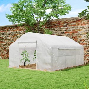 Outsunny Walk-in Tunnel Greenhouse with UV/Wind Resistant, Galvanized Steel Frame and Windows, Garden Planting Warm House, 13' x 10' x 6.5' , White - Image 8