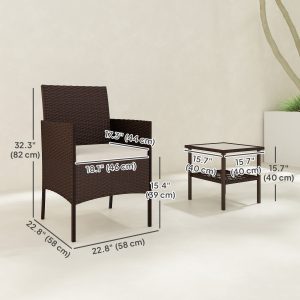 Outsunny Wicker Bistro Set, 3 Piece Patio Furniture Set with 2-Tier Glass Top Table, Cushions for Balcony, Porch, Beige - Image 3