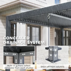 Outsunny 10' x 10' Louvered Pergola with Adjustable Metal Roof and Aluminum Frame, Outdoor Hardtop Gazebo with Drainage System - Image 4