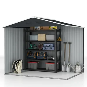 Outsunny 8' x 6' Outdoor Storage Shed, Metal Garden Tool Storage House with Lockable Sliding Doors and Vents for Backyard Patio Lawn, Charcoal Grey - Image 6