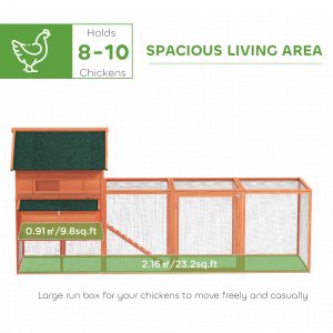 PawHut 137" Wooden Chicken Coop with Chicken Run, Nesting Box, Orange - Image 4