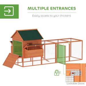 PawHut 137" Wooden Chicken Coop with Chicken Run, Nesting Box, Orange - Image 5