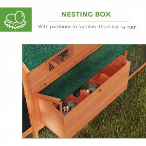 PawHut 137" Wooden Chicken Coop with Chicken Run, Nesting Box, Orange - Image 6