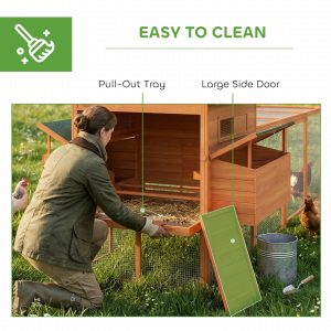 PawHut 137" Wooden Chicken Coop with Chicken Run, Nesting Box, Orange - Image 19