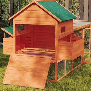 PawHut 137" Wooden Chicken Coop with Chicken Run, Nesting Box, Orange - Image 10