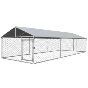 PawHut 19.7' x 7.5' x 4.9' Outdoor Dog Kennel Dog Run with Waterproof, UV Resistant Cover for Medium Large Sized Dogs, Silver - Image 2