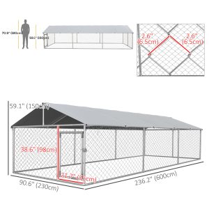 PawHut 19.7' x 7.5' x 4.9' Outdoor Dog Kennel Dog Run with Waterproof, UV Resistant Cover for Medium Large Sized Dogs, Silver - Image 3