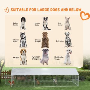 PawHut 19.7' x 7.5' x 4.9' Outdoor Dog Kennel Dog Run with Waterproof, UV Resistant Cover for Medium Large Sized Dogs, Silver - Image 4