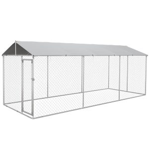 PawHut 19.7' x 7.5' x 7.5' Large Outdoor Dog Kennel Tall Dog Run with Waterproof , UV Resistant Cover, for Large Dogs, Silver - Image 2