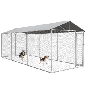 PawHut 19.7' x 7.5' x 7.5' Large Outdoor Dog Kennel Tall Dog Run with Waterproof , UV Resistant Cover, for Large Dogs, Silver - Image 11