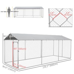 PawHut 19.7' x 7.5' x 7.5' Large Outdoor Dog Kennel Tall Dog Run with Waterproof , UV Resistant Cover, for Large Dogs, Silver - Image 3