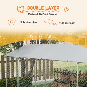 PawHut 19.7' x 7.5' x 7.5' Large Outdoor Dog Kennel Tall Dog Run with Waterproof , UV Resistant Cover, for Large Dogs, Silver - Image 6