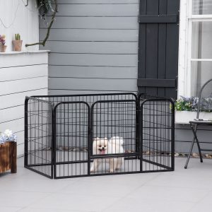 PawHut 32"W 4-Panel Metal Dog Pen Exercise Pet Playpen Dog Indoor/Outdoor Fence, Black - Image 7