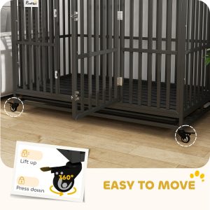 PawHut 49" Heavy Duty Steel Dog Crate Kennel Pet Cage with Wheels for Convenient Access Anti-Pinching Floor, Black - Image 4