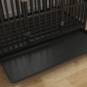 PawHut 49" Heavy Duty Steel Dog Crate Kennel Pet Cage with Wheels for Convenient Access Anti-Pinching Floor, Black - Image 10