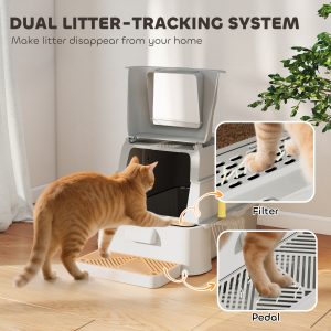 PawHut 80L XL Stainless Steel Cat Litter Box for Big Cats with Flip Cover, Pull-Out Drawer Tray, High Sided, Pedal, Light Grey - Image 9