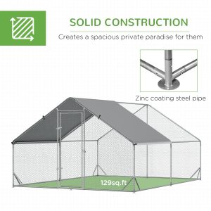 PawHut 9.8' x 13.1' x 6.6' Chicken Coop Cage, Outdoor Hen House w/Cover & Lockable Door - Image 6