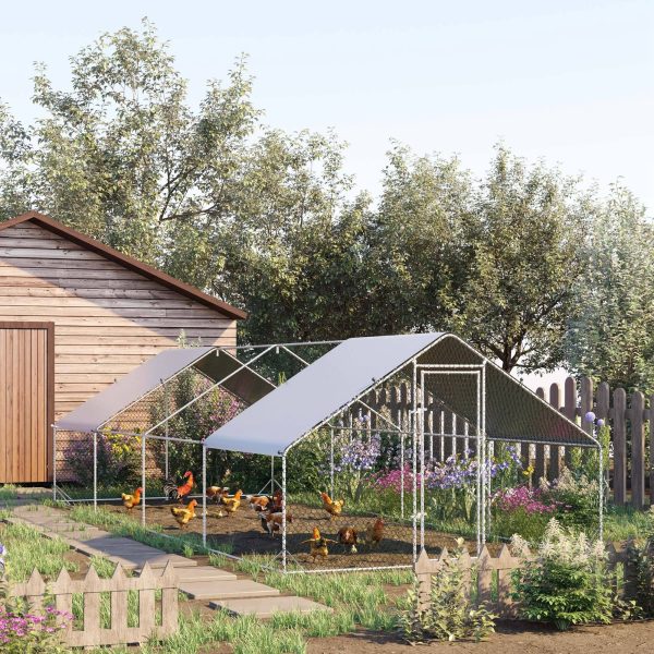 PawHut 9.8' x 26.2' x 6.6' Chicken Coop Cage, Outdoor Hen House w/Cover & Lockable Door - Image 1