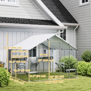 PawHut 94.5" Extra Large Metal Outdoor Catio with Waterproof Cover, 2 Resting Boxes, 7 Platforms, for Multiple Rabbits, Chicken - Image 3