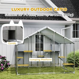 PawHut 94.5" Extra Large Metal Outdoor Catio with Waterproof Cover, 2 Resting Boxes, 7 Platforms, for Multiple Rabbits, Chicken - Image 4