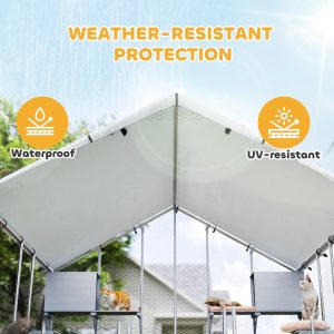 PawHut 94.5" Extra Large Metal Outdoor Catio with Waterproof Cover, 2 Resting Boxes, 7 Platforms, for Multiple Rabbits, Chicken - Image 7