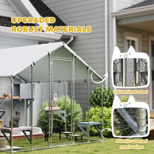 PawHut 94.5" Extra Large Metal Outdoor Catio with Waterproof Cover, 2 Resting Boxes, 7 Platforms, for Multiple Rabbits, Chicken - Image 9