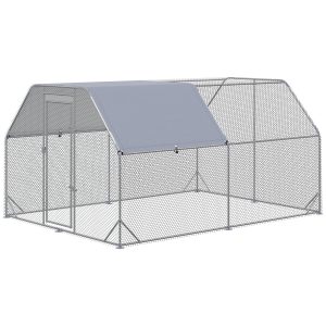PawHut Chicken Run, Galvanized Large Metal Chicken Coop Cage, Walk-in Enclosure Poultry Hen Run House Playpen Rabbit Hutch with Flat Roof, Cover, 9.2' x 12.5' x 6.5', Silver - Image 11