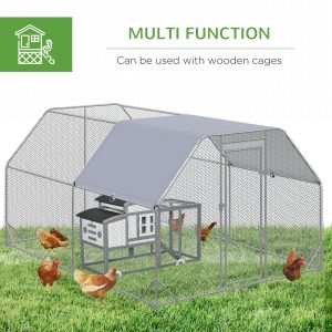 PawHut Chicken Run, Galvanized Large Metal Chicken Coop Cage, Walk-in Enclosure Poultry Hen Run House Playpen Rabbit Hutch with Flat Roof, Cover, 9.2' x 12.5' x 6.5', Silver - Image 6