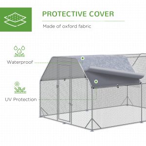 PawHut Chicken Run, Galvanized Large Metal Chicken Coop Cage, Walk-in Enclosure Poultry Hen Run House Playpen Rabbit Hutch with Flat Roof, Cover, 9.2' x 12.5' x 6.5', Silver - Image 7