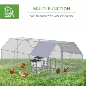 PawHut Chicken Run, Galvanized Large Metal Chicken Coop Cage, Walk-in Enclosure Poultry Hen Run House Playpen Rabbit Hutch with Flat Roof, Cover, 9.2' x 18.7' x 6.5', Silver - Image 6