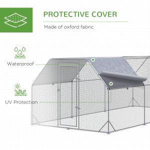PawHut Chicken Run, Galvanized Large Metal Chicken Coop Cage, Walk-in Enclosure Poultry Hen Run House Playpen Rabbit Hutch with Flat Roof, Cover, 9.2' x 18.7' x 6.5', Silver - Image 7