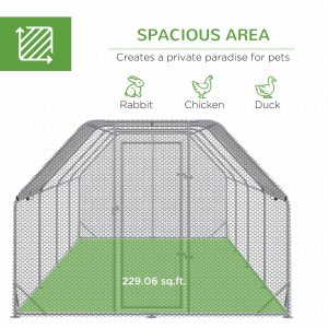 PawHut Chicken Run, Galvanized Large Metal Chicken Coop Cage, Walk-in Enclosure Poultry Hen Run House Playpen Rabbit Hutch with Flat Roof, Cover, 9.2' x 24.9' x 6.5', Silver - Image 4