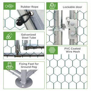 PawHut Chicken Run, Galvanized Large Metal Chicken Coop Cage, Walk-in Enclosure Poultry Hen Run House Playpen Rabbit Hutch with Flat Roof, Cover, 9.2' x 24.9' x 6.5', Silver - Image 5