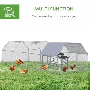 PawHut Chicken Run, Galvanized Large Metal Chicken Coop Cage, Walk-in Enclosure Poultry Hen Run House Playpen Rabbit Hutch with Flat Roof, Cover, 9.2' x 24.9' x 6.5', Silver - Image 6