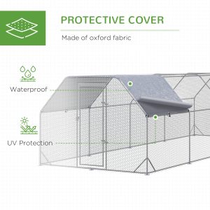 PawHut Chicken Run, Galvanized Large Metal Chicken Coop Cage, Walk-in Enclosure Poultry Hen Run House Playpen Rabbit Hutch with Flat Roof, Cover, 9.2' x 24.9' x 6.5', Silver - Image 7