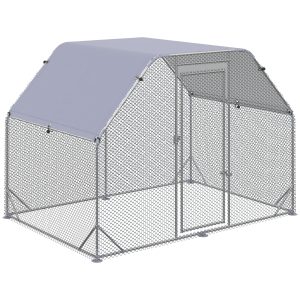 PawHut Chicken Run, Galvanized Large Metal Chicken Coop Cage, Walk-in Enclosure Poultry Hen Run House Playpen Rabbit Hutch with Flat Roof, Cover, 9.2' x 6.2' x 6.5', Silver - Image 2